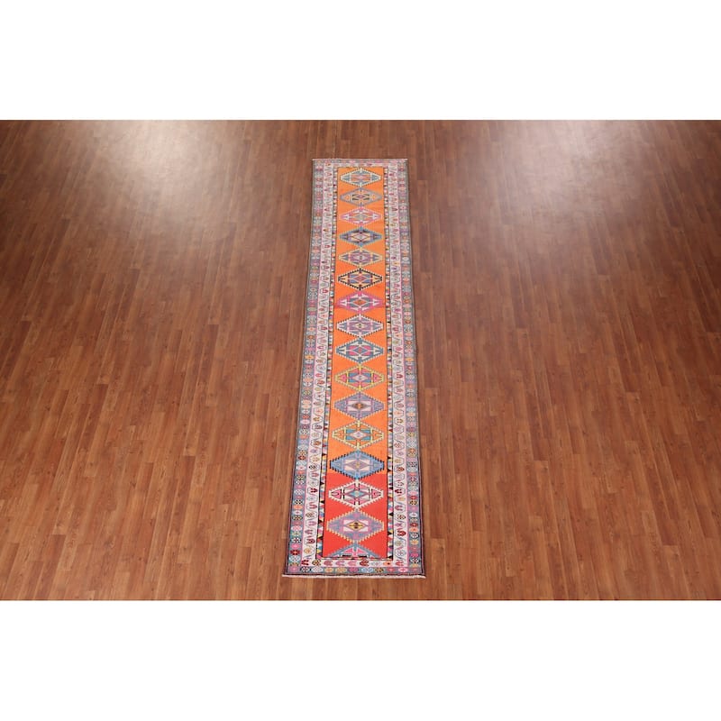 Anatolian Oriental Vintage Runner Rug Handmade Silk Carpet - 2'8"x 11'4"