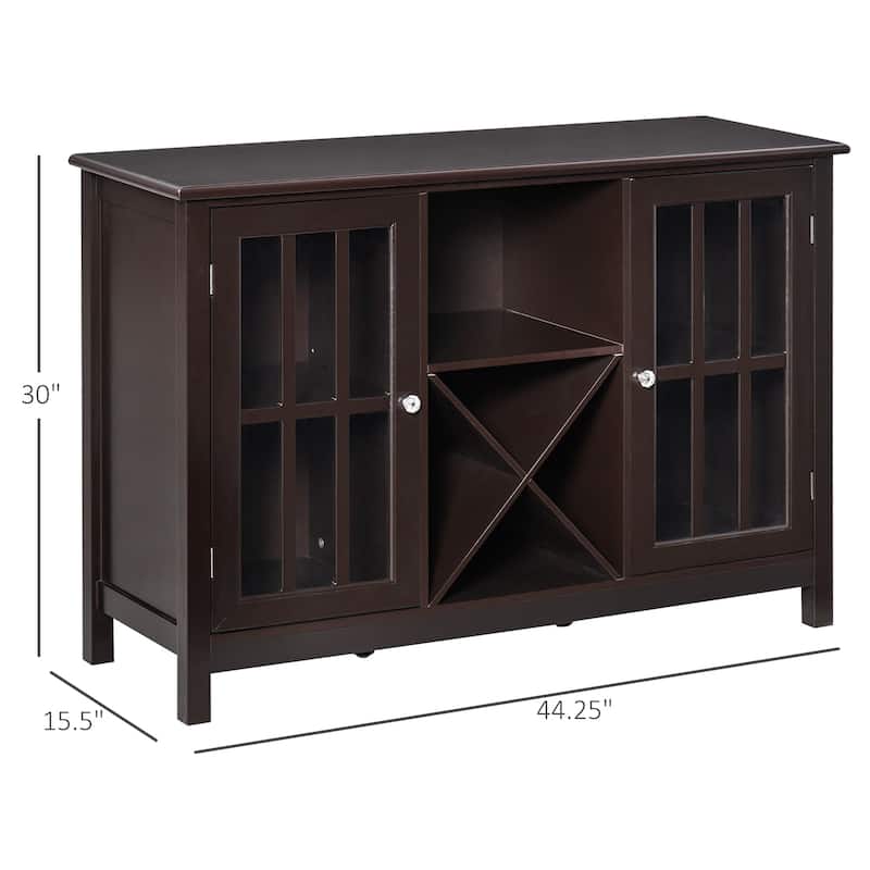 HOMCOM Serving Buffet Sideboard Cabinet with Open Storage, 12 Bottle Wine Rack, Framed Glass Doors and 2 Cabinets