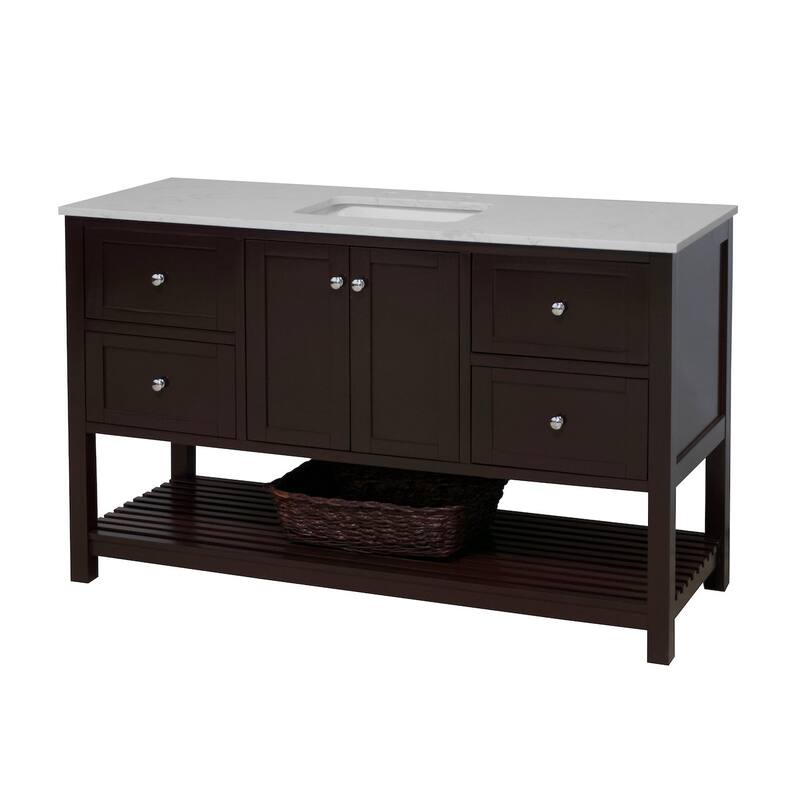 KitchenBathCollection Lakeshore 60" Single Bathroom Vanity with Engineered Carrara Top