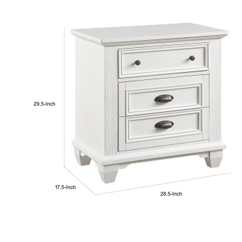 White/Bronze 3 Drawer 17.5 in. W Nightstand with Sturdy Hardware and Ample Storage