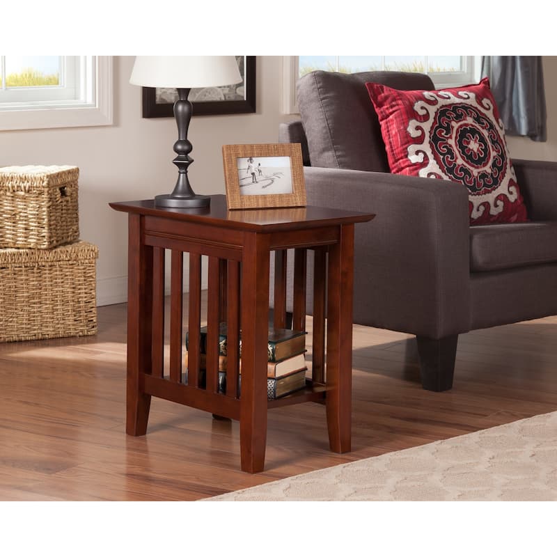 Side Table Walnut Finish - Solid Hardwood Accent Table for Living Room Chair - 22x14 Inch - 22