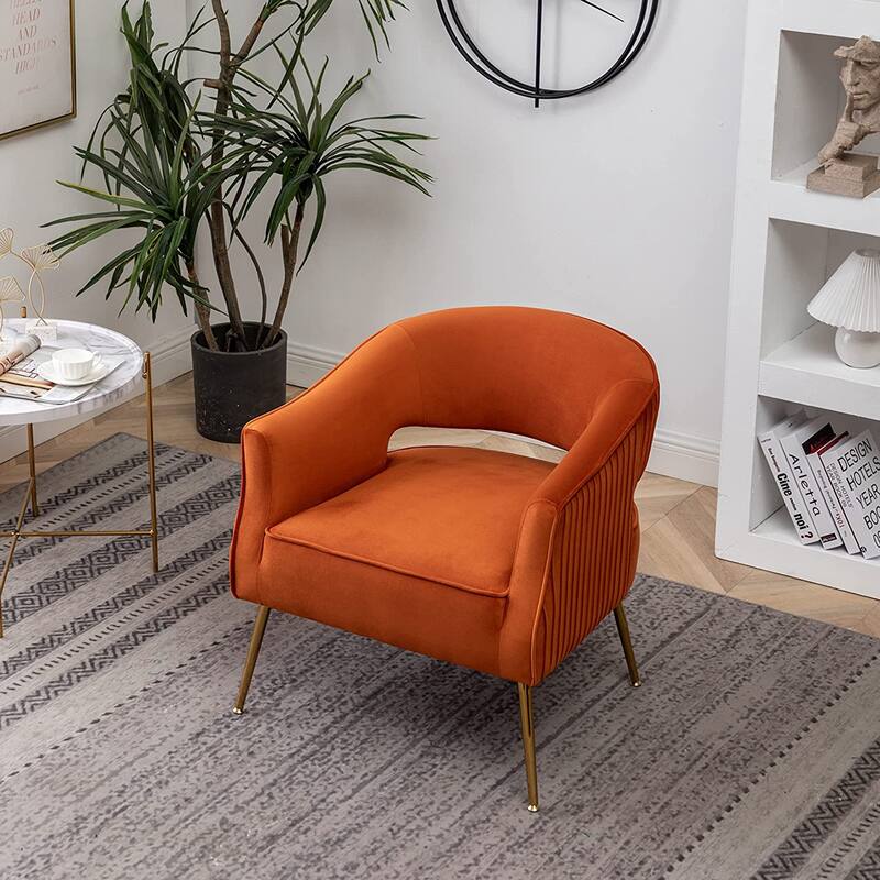 SEYNAR Modern Velvet Accent Arm Vanity Chair with Wingback and Gold Legs for Living Room