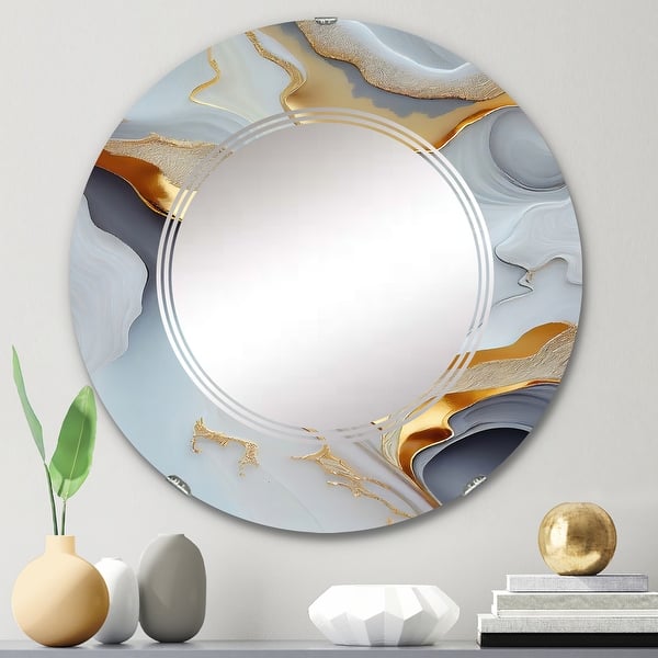 slide 2 of 15, Designart 'White And Gold Marble Abstract IV' Printed Modern Transitional Wall Mirror 24in.x24in.