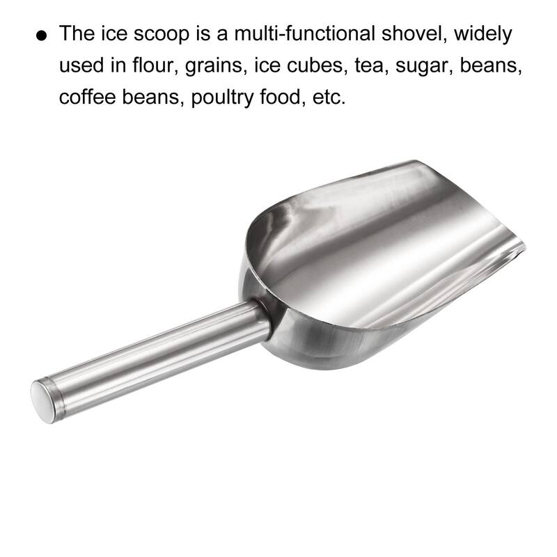 2 Pcs Ice Scoop Stainless Steel 7.5x2.2" Flour Cereal Sugar Food Utility Shovel - Silver