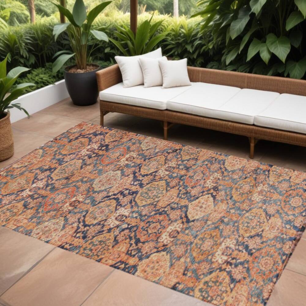 HomeRoots Damask Transitional Rectangle Outdoor Rug
