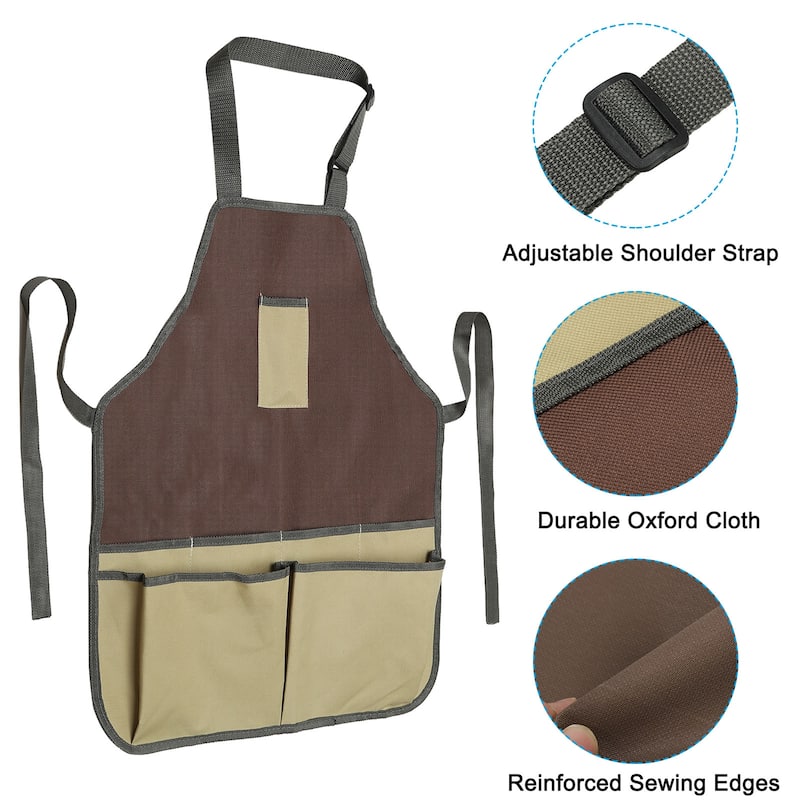 Gardening Apron with Pockets, Oxford Cloth Garden Apron with 7 Pockets - Brown - 21.26 x 17.32 Inch