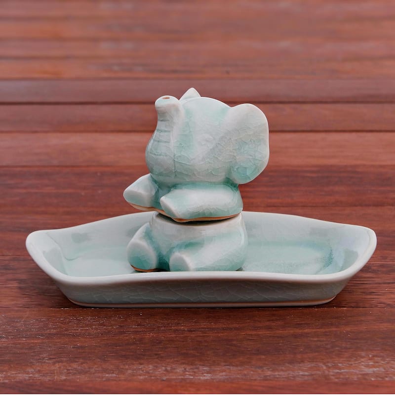 Novica Handmade Magic Elephant In Aqua Salt And Pepper Set (3 Pieces)