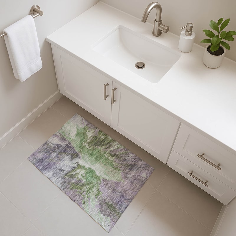 Premium Washable Super Soft Abstract Burst Mayfield Rug - Green - 1'8" x 2'6"