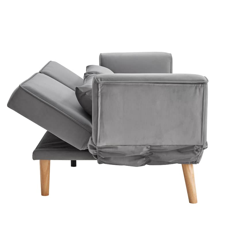 Futon Sleeper Sofa Bed Velvet Recliner Sofa Loveseat Couch with Adjustable Armrests, Splitback Recline and Pillows