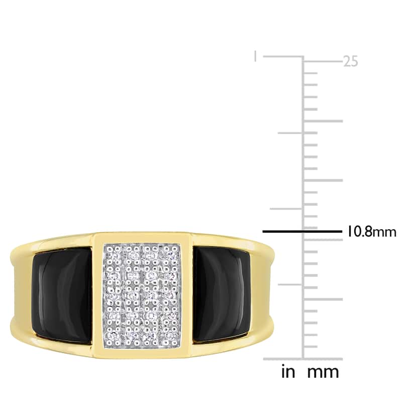 Miadora 2ct TGW Square Black Onyx and 1/10ct TDW Diamond Mens Ring in Yellow Silver