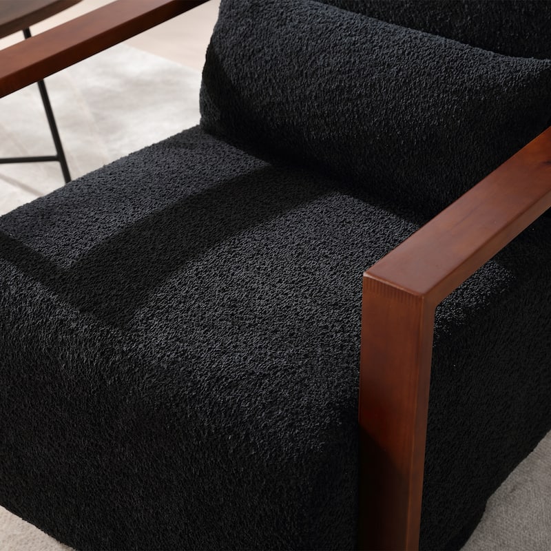 Mid-Century Boucle Upholstered Swivel Armchair With Pillow