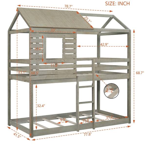 Antique Gray Reliable Safety Design Twin Over Twin Loft Bed