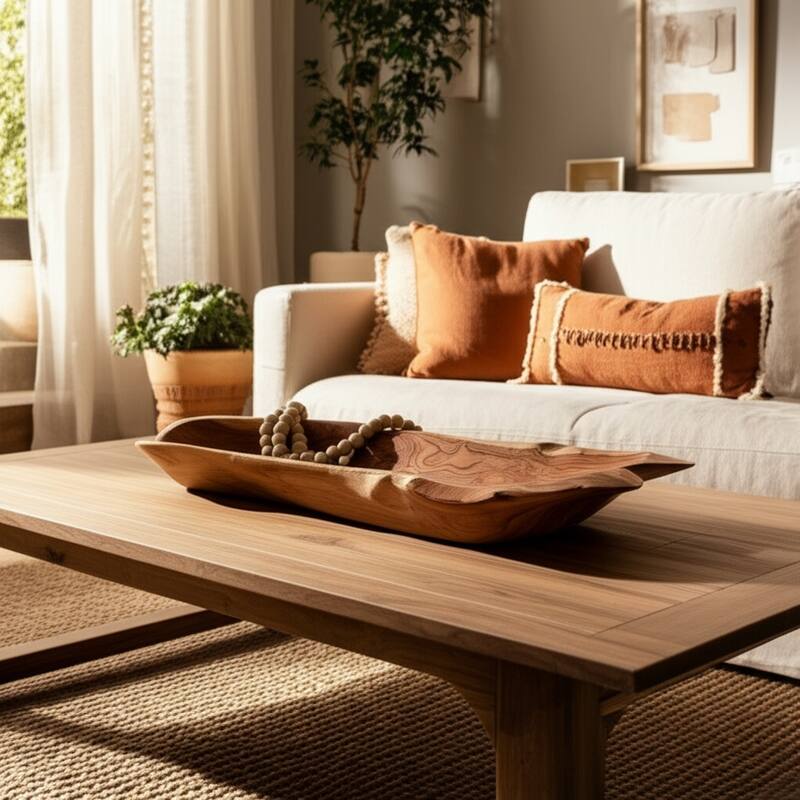 Wood Decorative Bowl Long Natural Organic Centerpiece - 39" Brown - 39" x 14" x 4" - Brown - 39" x 14" x 4"