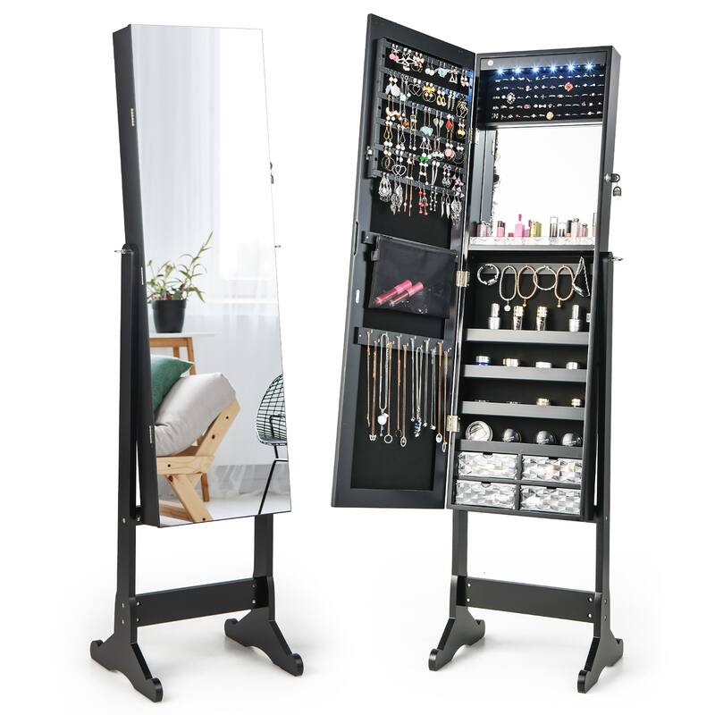 Costway Jewelry Cabinet Armoire Full Length Frameless Mirror Lockable - See Details - Black
