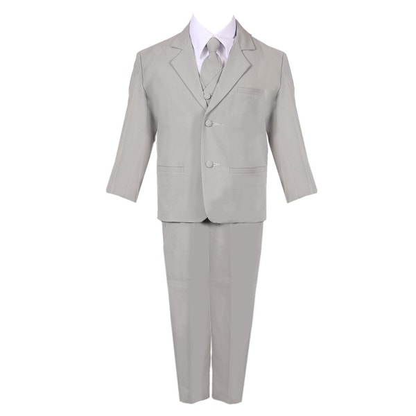 Little Boys Silver 5 Piece Classic Vest Jacket Pants Special Occasion Suit