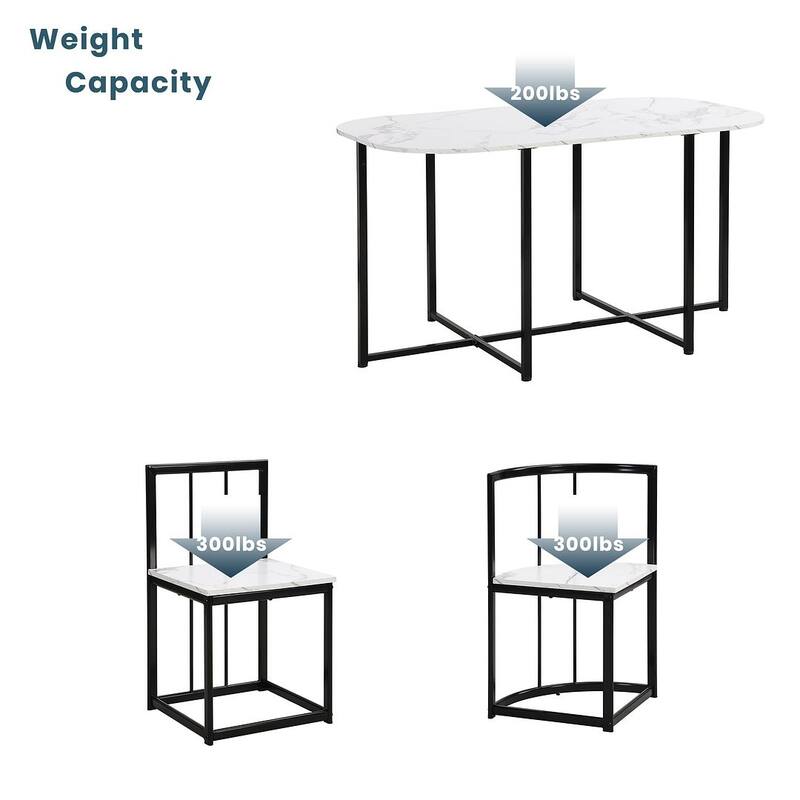 Dining Table Set for 6 - 55" Faux Marble Semi-Round Dining Table with 6 Chairs