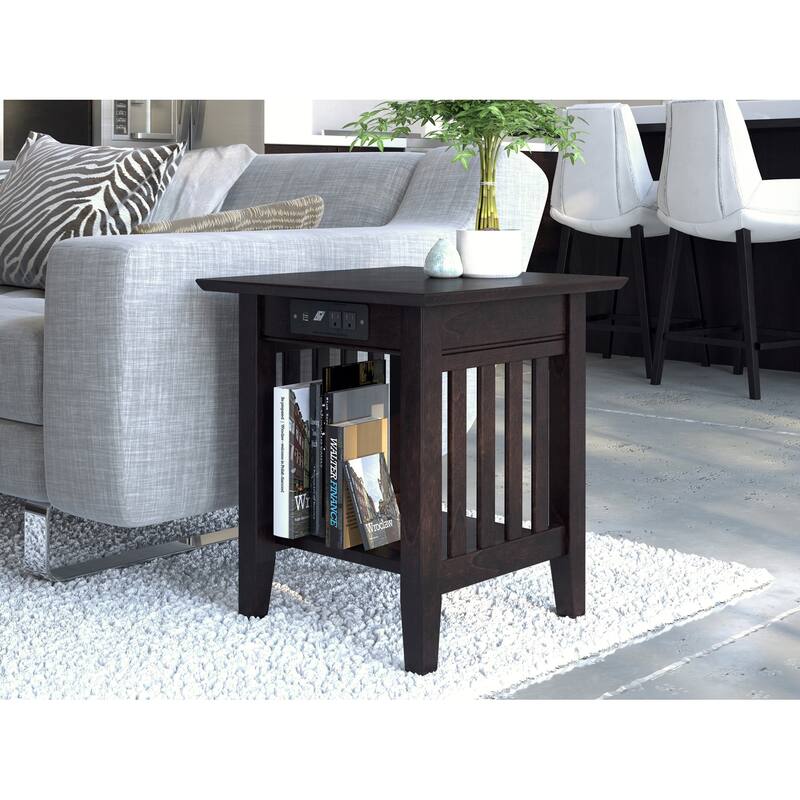 AFI Mission End Table Set of 2 with Built-in Charger - Espresso