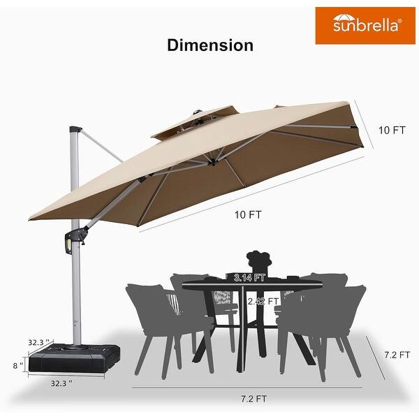 dimension image slide 1 of 7, PURPLE LEAF 10/12 ft Square Sunbrella Patio Cantilever Umbrella with Base