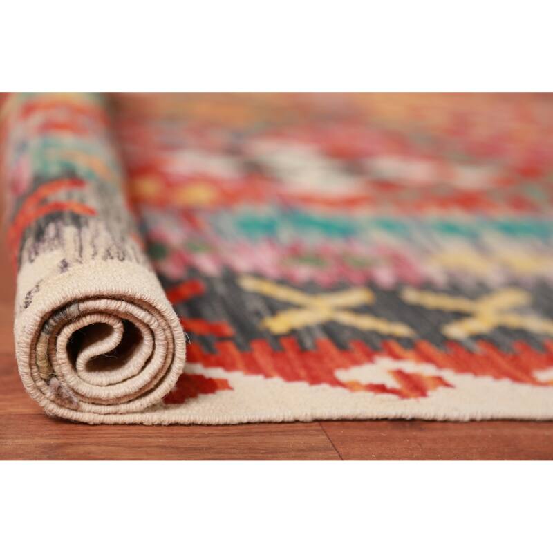 Reversible Kilim Oriental Area Rug Flatweave Dining Room Wool Carpet - 9'10"x 13'0"