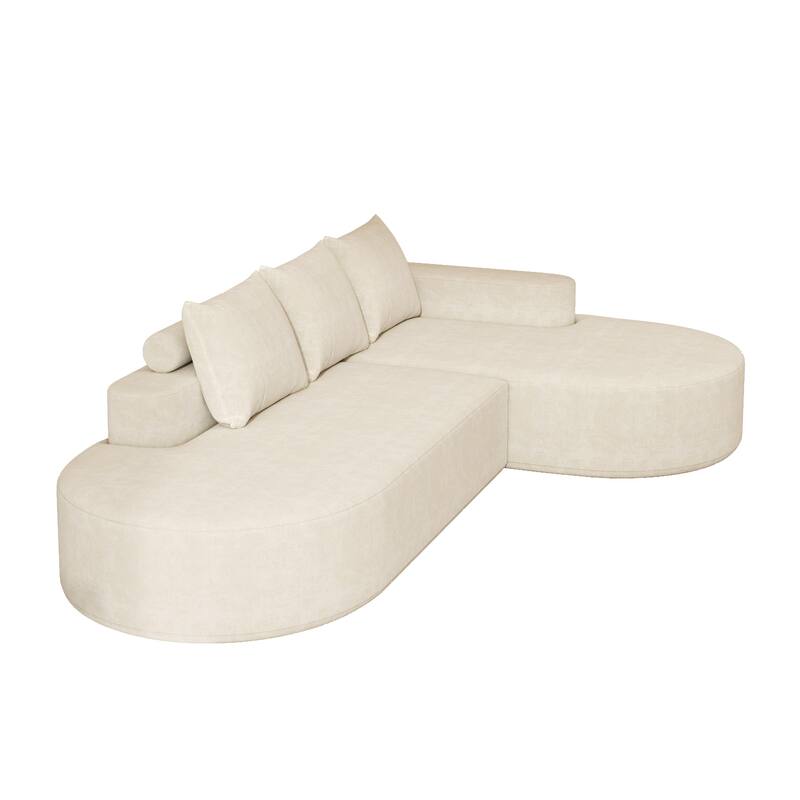 L Shaped Modular Curved Sectional Sofa, Chenille Upholstered 3 Seat Sofa, Corner Sofa with 3 Pillows for Living Room, Bedroom