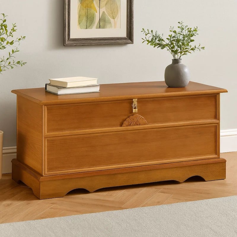 Chest with Molded Details and Lift Top Hidden Storage, Brown