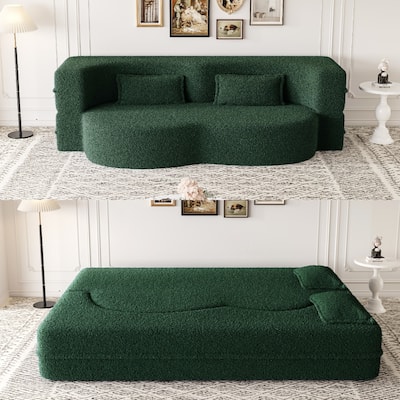 Floor Sofa with 2 Pillows,15" Full Size Folding Mattress,Green