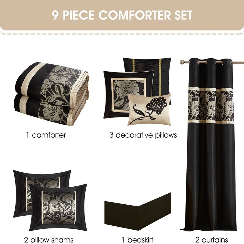Nanshing Brie 9 Piece Floral Jacquard Comforter Set