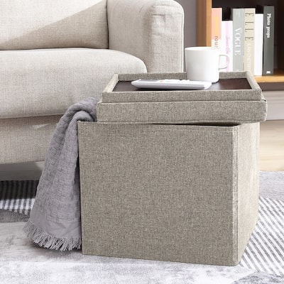Foldable Tufted Square Storage Ottoman with Table Top Lid