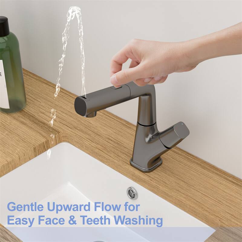 Pull-Down Design Bathroom Faucet w/ Three Water Modes,360 Swivel Spout