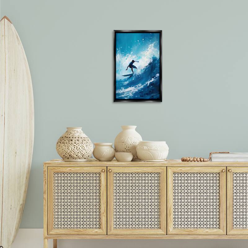 Stupell Surfer & Splashing Wave Framed Floater Canvas Wall Art Design By LSR Design Studio