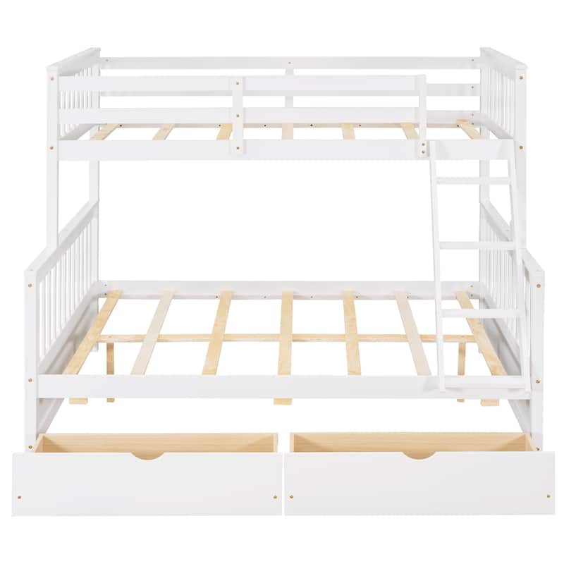 Twin-Over-Full Bunk Bed with Ladders and Two Storage Drawers (White)
