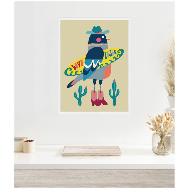 Kate and Laurel Sylvie Surfer Pigeon Framed Canvas by Rachel Lee