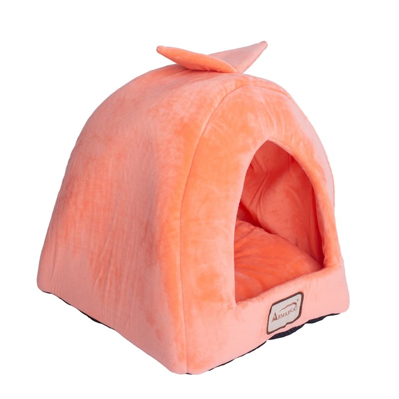 Cat Bed Cave Shape, Orange/Ivory - 14"L x 14"W x 21"H
