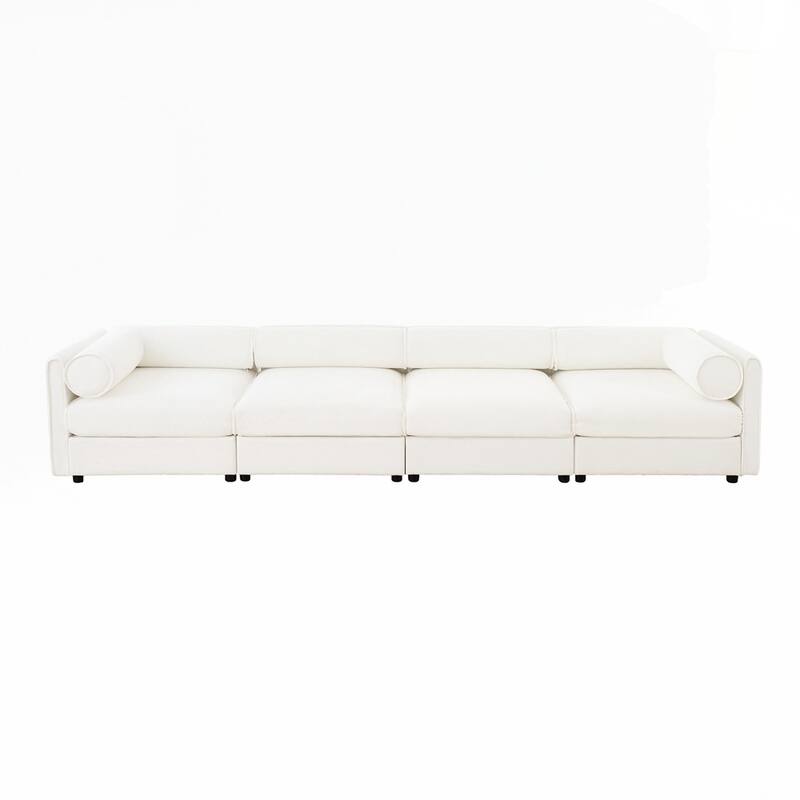 Cylindrical Backrest and Armrests Chenille Sofa with Storage Seat