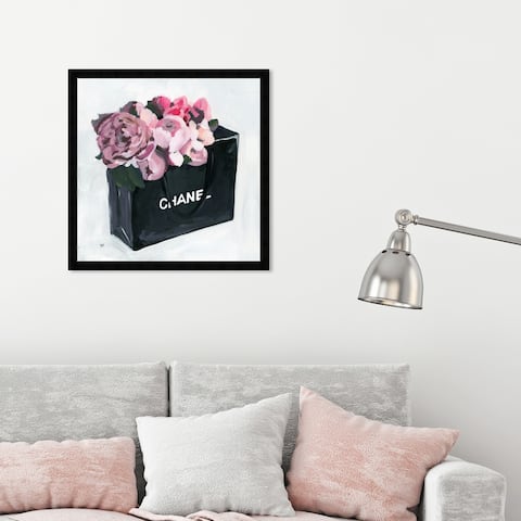 Oliver Gal 'Peony Bag' Fashion and Glam Framed Wall Art Prints Fashion Lifestyle - Black, Pink