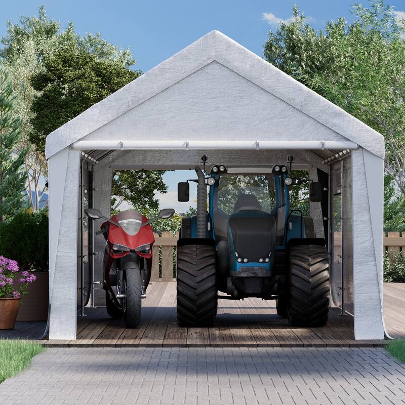 Heavy Duty Enclosed Carport Shelter, Waterproof UV-Resistant Canopy with Steel Frame & Roll-Up Windows