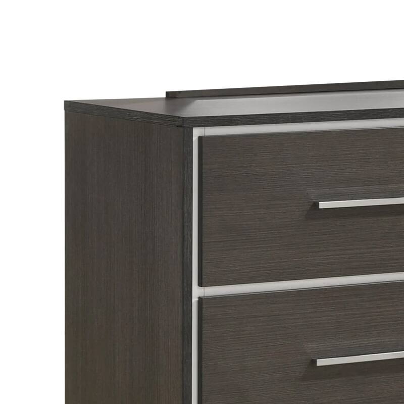 Hez 2pc Dresser and Mirror Set, 6 Drawers, Silver Trim, Modern Dark Brown