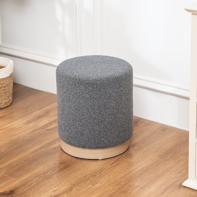 Adeco 17" Velvet Ottoman Footstool with Wood Grain Effect Base