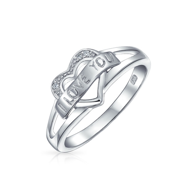 I Love You Word Heart Shape Promise Ring For Teen For Girlfriend Thin Band 925 Sterling Silver. Opens flyout.