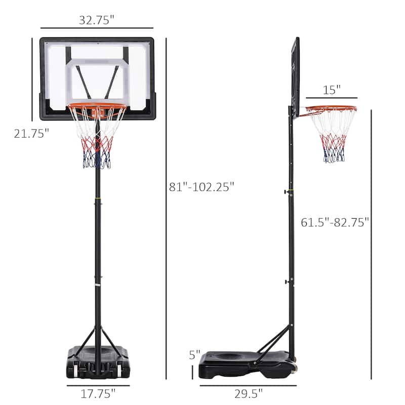 Adjustable 15" Basketball Hoop Stand with Wheels and Nylon Net and Ball Holder for Practice - 32.75"W x 21.75"H
