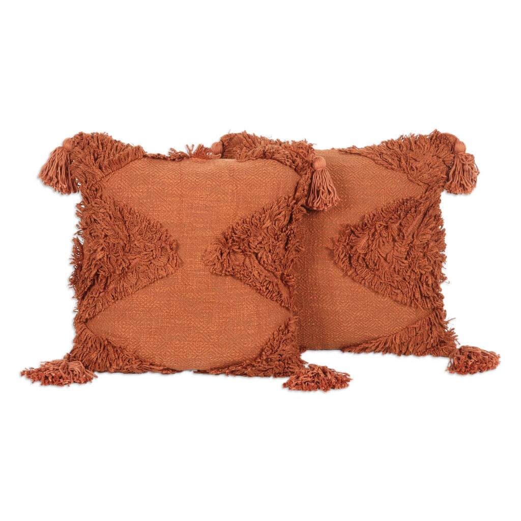 Novica Handmade Copper Delight Cotton Cushion Covers (Pair)