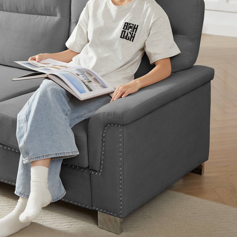 GDFStudio - Modern Snowfleece 3-Seater 82" Sofa with Rolled Arms