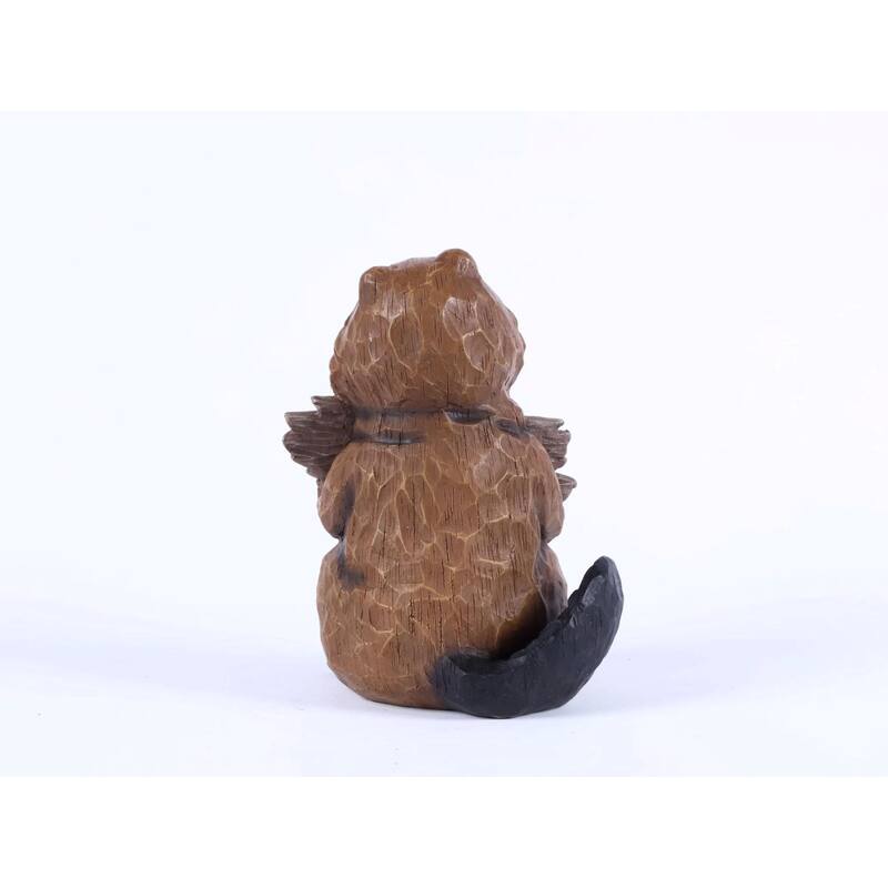 Beaver Holding A Welcome Sign Outdoor Garden Statue - 11.75" – Brown