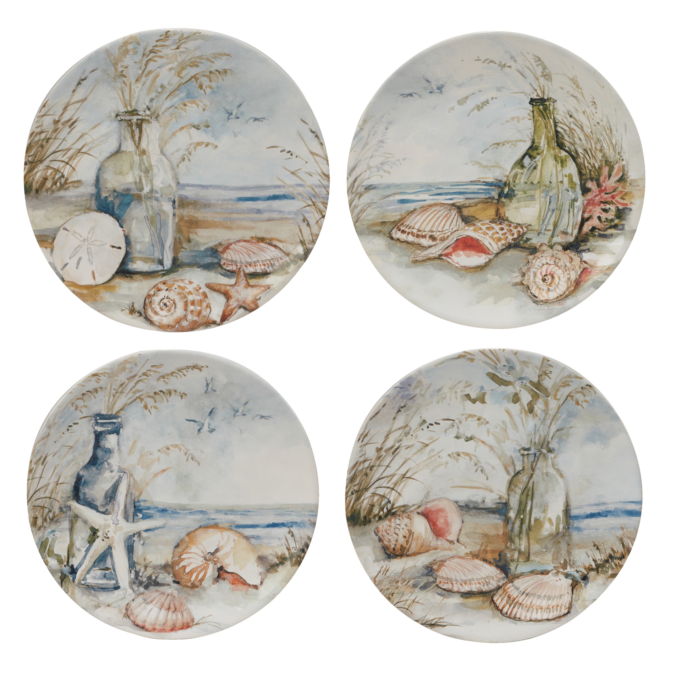 Certified International Coastal Landscape 9" Salad/Dessert Plates, Set of 4 Assorted Designs - 10.75' x 11'