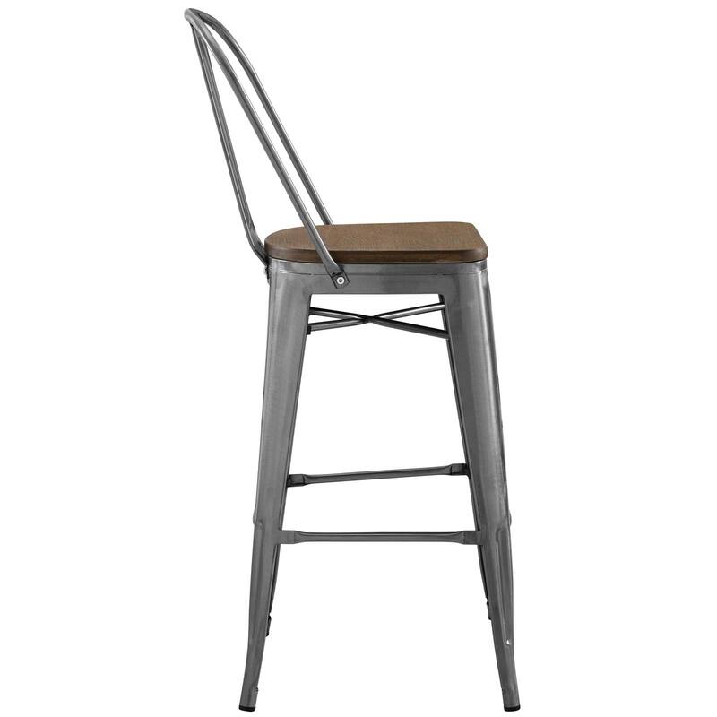 Industrial Modern Steel Bistro Bar Stool With Bamboo Seat in Black