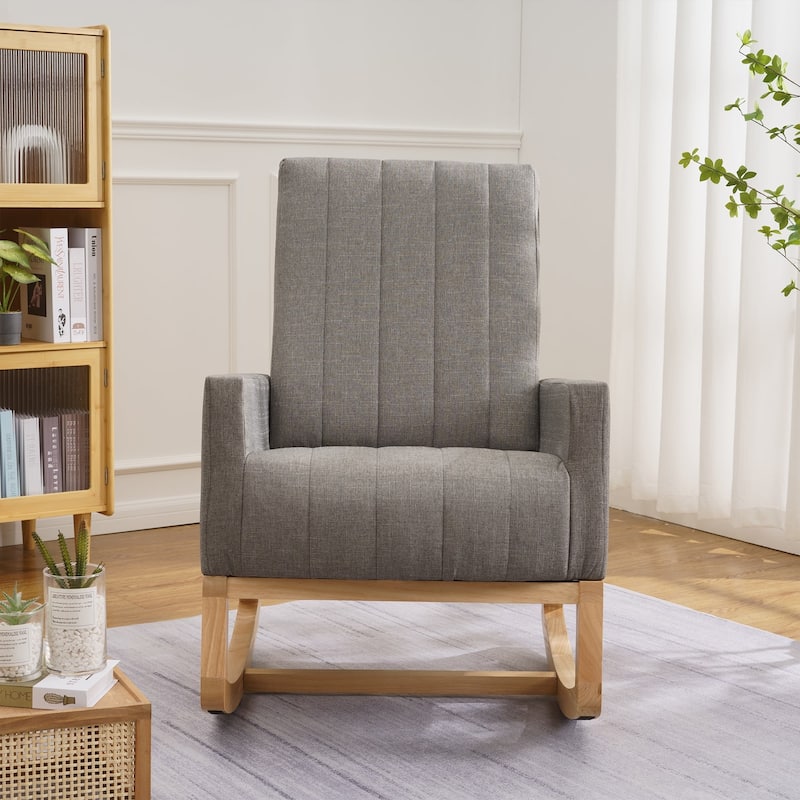 Adjustable Rocking Chair, Nursery Glider Chair with Adjustable High Back and Foot Rest - Grey