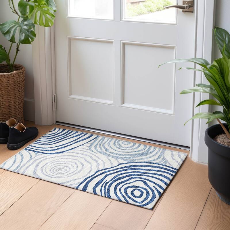 Premium Washable Super Soft Modern Mesmerize Mayfield Rug - Blue - 1' 8" x 2' 6" - Rectangle