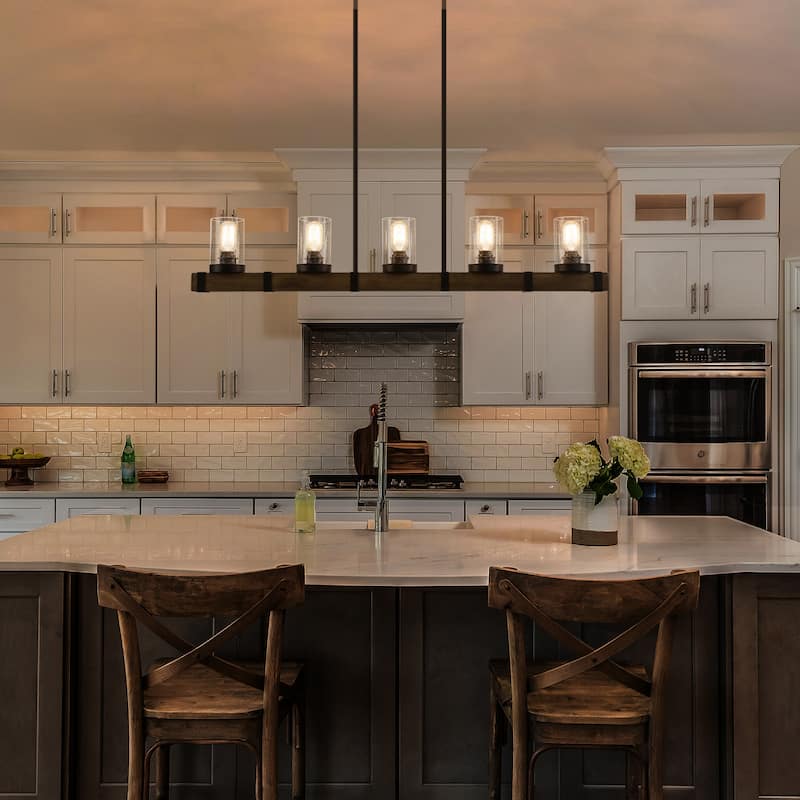 Modern Farmhouse 5-Light Wood Chandelier Rustic Island Lights for Dining Room
