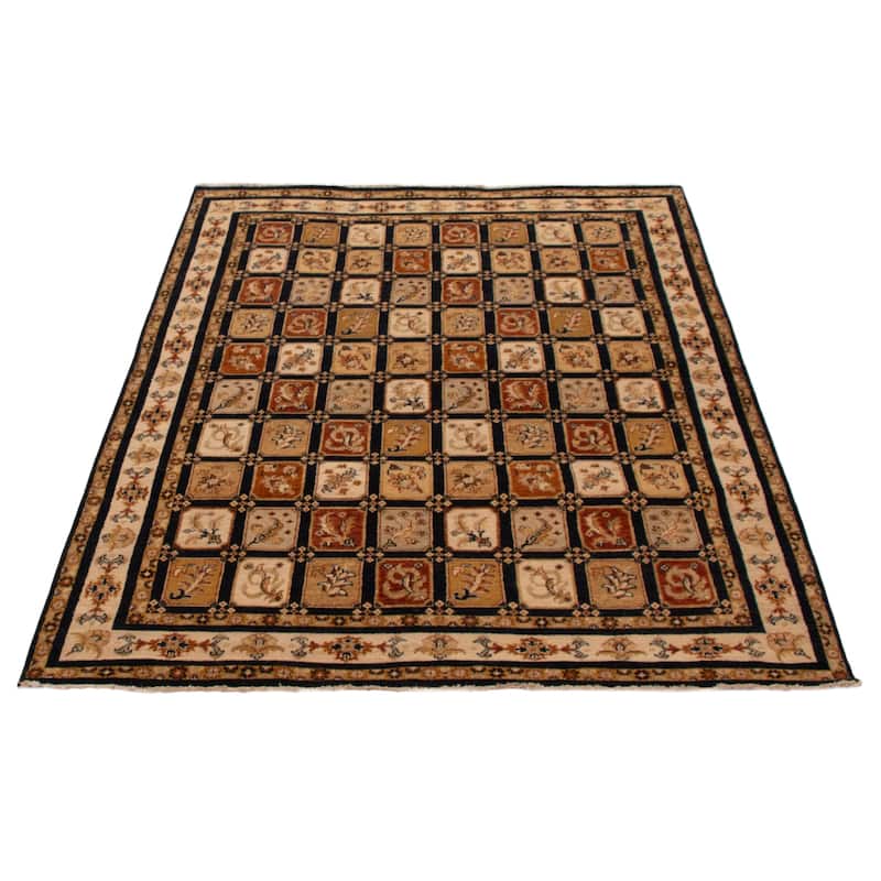 ECARPETGALLERY Hand-knotted Jamshidpour Black, Light Khaki Wool Rug - 5' 8" x 7' 11"