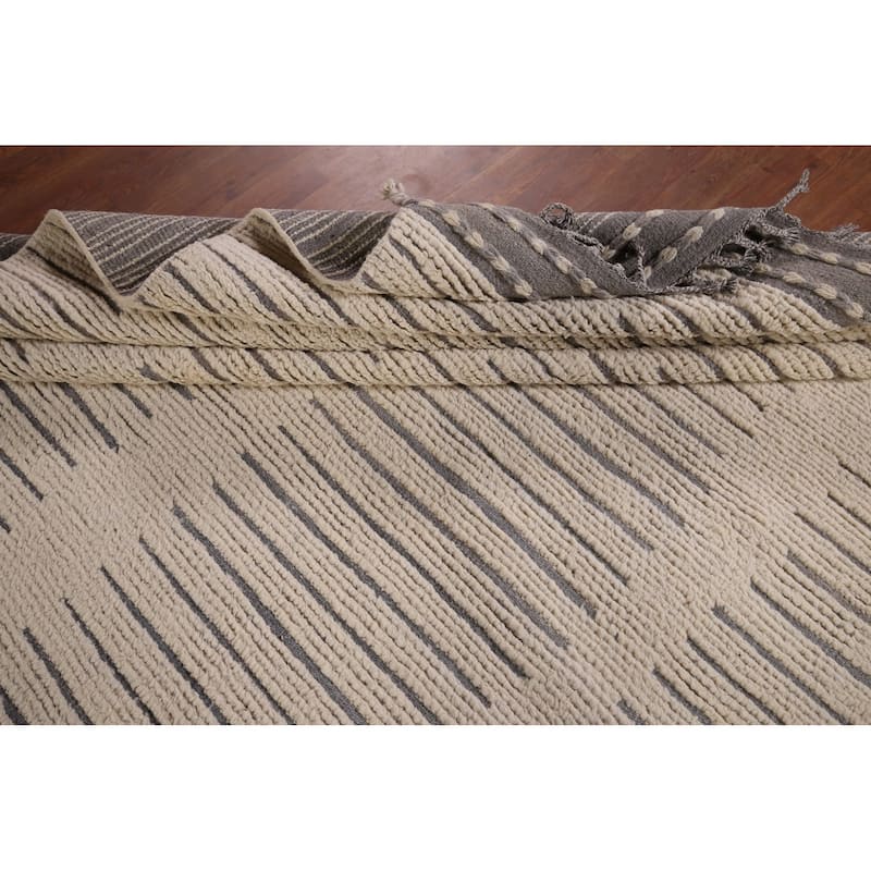 Earth Tone Moroccan Modern Area Rug Hand-Knotted Wool Carpet - 9'0" x 12'10"